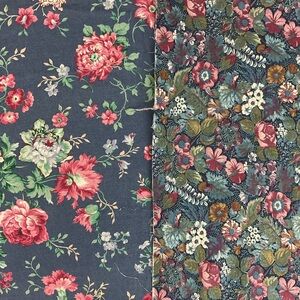 Vintage 80s floral cotton fabric 2 small cuts 19-23.5” L x 42-43” W